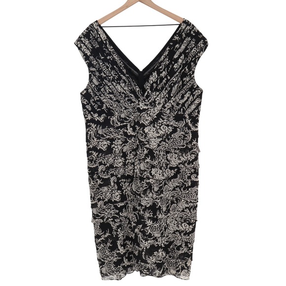 Adrianna Papell Dresses & Skirts - Adrianna Papell Sheath Dress Womens 22W Paisley Black Ruffle Tiered Excellent